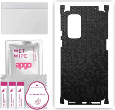 Produktbild von apgo Rückseite + Seiten Schutzfolie, Skin, kompatibel mit OnePlus 9, Hinten Displayschutzfolie aus Vinylfolie, kratzfest, einfache Montage - Schwarze Honigwabe