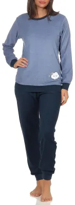 Produktbild von Damen Frottee Pyjama langarm Schlafanzug mit Bündchen und süsser Applikation - 201 13 565 ; hellblau , 40/42