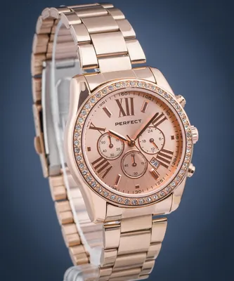 Produktbild von Damenuhr Chronograph Datumsanzeige 30m wasserdicht Roségold Elegant Mineralglas
