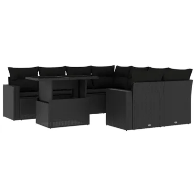 Produktbild von Modulares Garten-Loungeset, 9-teilig, mit verstellbarem Tisch, Poly Rattan Schwarz, inklusive dicker Kissen, UV-beständig