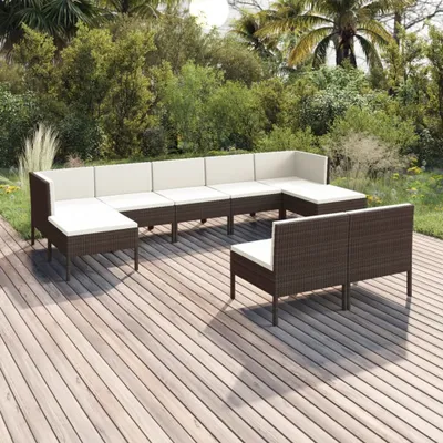 Produktbild von Möbel 9-tlg. Garten-Lounge-Set mit Auflagen Poly Rattan Braun - Gartenmöbelgarnituren 3094547