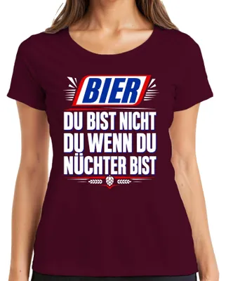 Produktbild von Bier Du bist nicht du wenn du nüchter bist Saufen Party Lustig JGA Damen T-Shirt, Burgundy, L