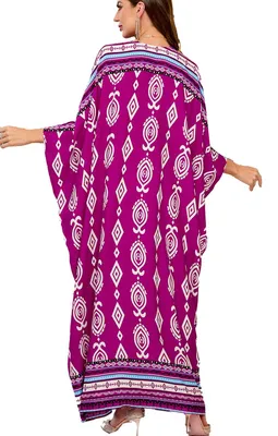 Productafbeelding van YouKD Zomerjurk met bloemenprint, lange kaftan, bohemien stijl, strandkleding, badpak cover-up, plus size