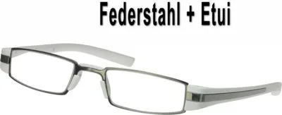 Produktbild von Metall Federstahl Lesebrille Sehhilfe Lesehilfe +2,5 dpt weiß silber + Etui