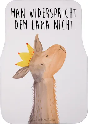 Produktbild von Mr. & Mrs. Panda Fußmatte Auto Lamakopf König - Weiß - Geschenk, Teppich, Lamas, Mama, Abitur, Lama, Automatte, Freundin, Königin, Auto-Fußmatte, Fürs