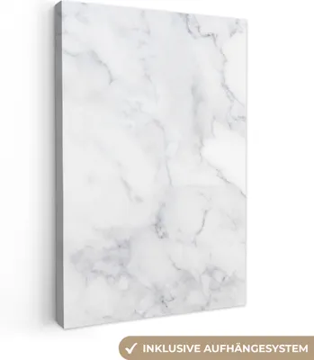 Produktbild von MuchoWow® - Leinwandbilder - Marmor - Weiß - Grau - Luxus - Marmoroptik - Stein, Wandbild, Wanddeko Bilder Wohnzimmer, 80x120 cm