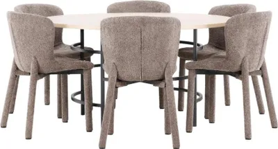 Produktbild von Copenhagen Essgruppe Tisch Ø140cm und 6 Stühle whitewash, braun.