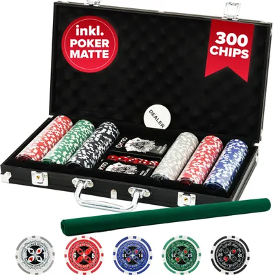 Image de Valise de poker Kyto 300 pièces - Set idéal pour le Texas Holdem - Avec valise, jetons de poker, cartes de poker et tapis de poker - Jeu de poker parfait pour les professionnels