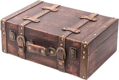 Produktbild von Vintage-Koffer aus Holz – Aufbewahrungsbox mit Deckel und Ledergriff – Klassisch – 38 x 26 x 13 cm