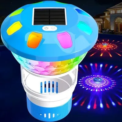 Produktbild von KingSom 2026 Dosierschwimmer Pool, Chlor Dosierschwimmer mit LED-Licht, Tastenbedienung Solar Pool Dosierschwimmer, Einstellbare Pool Chlor Schwimmer für 4 * 3" Chlortabletten, Chlordosierer für Pool