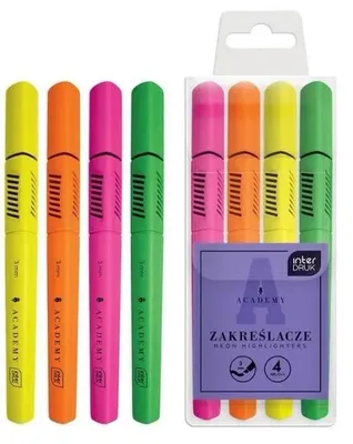 Obrázok produktu pre Neónové zvýrazňovače, 4 farby, Academy – INTERDRUK