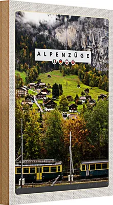 Produktbild von Holzschild Reise 20x30cm Alpenzüge Schweiz Bahn Tal Häuser