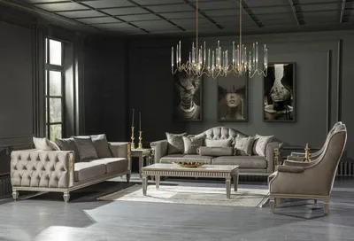 Produktbild von Sessel Grau Luxus Polster Stoff 1Sitzer Chesterfield Modern Möbel Wohnzimmer Neu