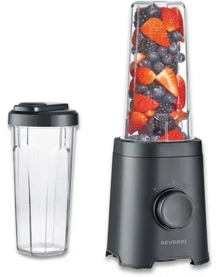 Zdjęcie produktu dla Blender – SEVERIN – SM3753 Mix & Go – 320 W – 2 butelki o pojemności 600 ml – 2 prędkości – 4 ostre ostrza – czarny