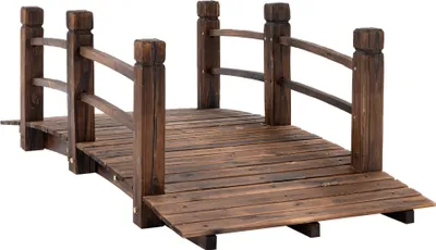 Produktbild von Outsunny záhradný mostík drevený mostík drevená lávka pre peších mostík rybník okrasný mostík so zábradlím do 180 kg jedľové drevo tmavohnedé 152,5 x 67 x 48 cm