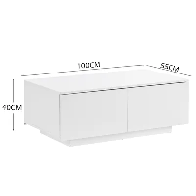 Image de CLIPOP Table basse,100x55x40cm Table basse, Table de salon brillante avec 4 tiroirs,Blanc