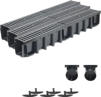 Produktbild von SPEEDPLANT 3m Entwässerungsrinne Tiefe 148mm Belastungsklasse C250, Gußrost komplett SET (schwarz)