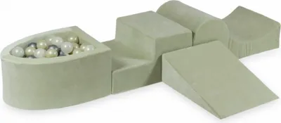 Produktbild von Schaumstoff-Spielset mit Hügel und Mikro-Bällepool – Velvet Soft Lightmint + 100 Bällebadbälle / Hellgold, Meerjungfraueneffekt, Silber