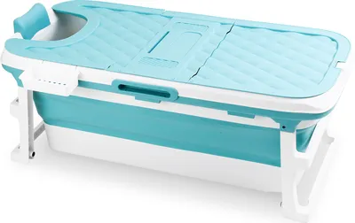 Produktbild von Yakimz Faltbare Badewanne Erwachsene 132cm mit Abdeckung, Nackenkissen, Fussmassageroller, Praktisch und Tragbar, Mobile