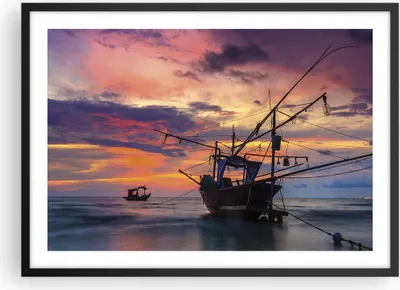 Produktbild von Gerahmtes Poster - Schwarzer Rahmen - Asien Boot Kutter - 70x50 cm - Wand Bild - Wanddeko - Wandbilder - Kunstposter - Wandposter - Bilderrahmen - Bilder - Kunstdruck - Wandbild - P2BAA70x50-4144