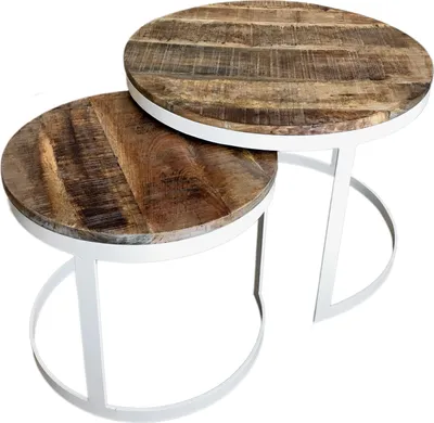 Image de Table basse set de 2 tables d'appoint Table de salon Austin blanc pur