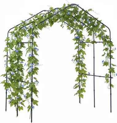 Image de Treillis pour plantes grimpantes Relaxdays, support métallique avec filet et accessoires, dimensions : 240 x 190 x 180 cm, potager, noir