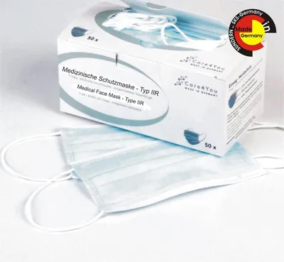Produktbild von Care4You 50er Pack Medizinische OP Maske Einweg Mundschutz Typ II R - 3-Lagen -  Germany - Glasfaser und Latexfrei