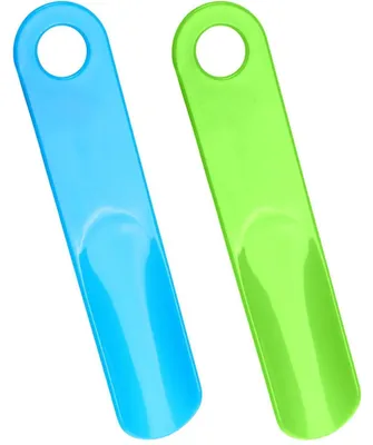 Produktbild von 2 Stück Schuhlöffel Lang Kunststoff mit Aufhängeloch Grün+Blau 18,1 cm
