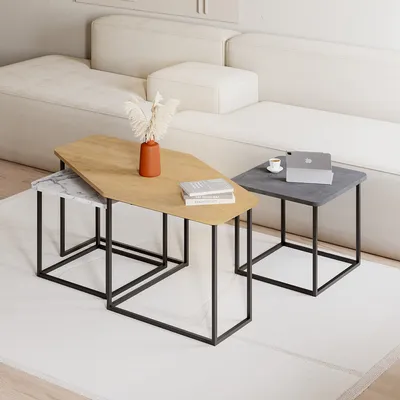 Produktbild von Houseland Nesty retro grau/Carrara Couchtisch-Set