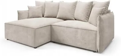 Produktbild von Easy4You Beige Ausziehbare Rosso Eckcouch 221 cm mit Schlaffunktion (135x204 cm) – Bequeme Cord-Ecksofa mit Bettfunktion, Stauraum und Wellenfederung