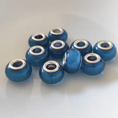 Produktbild von Großloch Spacer Charm Perlen Rondelle Glitzer, 14 mm, 10 Stück, Blau