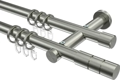 Produktbild von Interdeco Gardinenstange / Vorhangstange Edelstahl-Optik, Typ Platon Elanto (Rillenzylinder), 20 mm Ø 2-läufig, 140 cm