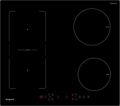 Imagen del producto de Placa de inducción con zonas flexibles, 60 cm, 7200 W, con calentamiento continuo de baja potencia, función de refuerzo, 9 niveles de potencia, temporizador y apagado automático