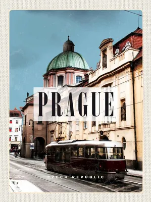 Produktbild von vianmo Holzschild 30x20 cm Prague Prag Straßenbahn Tschechien Bildmotiv Reisemotiv Abenteuer Reisen