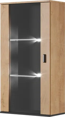 Produktbild von Furniture24 Hängevitrine SOHO Hängeschrank Wandvitrine mit Weißer LED Beleuchtung Lefkas Eiche/Schwarz