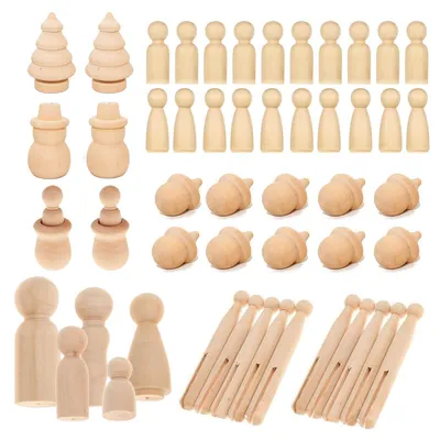 Produktbild von Omgoods – 71 Holzfiguren für Kinder, ideal für kreative Bastelprojekte