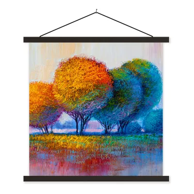 Produktbild von MuchoWow® Textilposter Malerei - Ölgemälde - Natur - Bäume 90x90 cm mit schwarzem Rahmen - Magnetisches