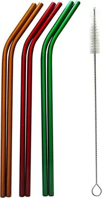 Produktbild von Strohhalme 6 Stück+1 Stück, Reinigungsbürste Aus Edelstahl S/W