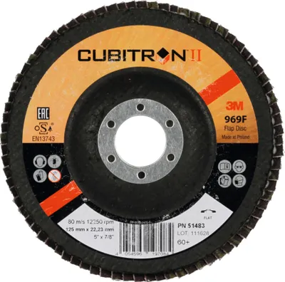 Produktbild von 3M Fächerschleifscheibe 969F Cubitron II, Glasgewebeteller, flach, 125 mm Durchmesser, Körnung: 60
