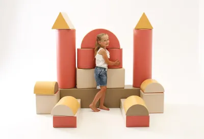 Produktbild von IGLU SET 19X Fortress - Beige/Pastell-Pink/Grau/Honigfarben - Schaumstoffbaustein-Set Festung/Burg für Kinder