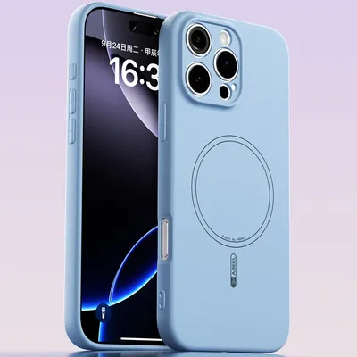 Produktbild von Magnetische Handyhülle für iPhone 16 Pro Max, MagSafe kompatible, Flüssig Silikon Stoßfest Kratzfest Hülle Blau