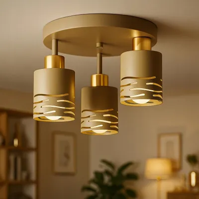 Obrázek produktu pro Stropní svítidlo LUXOLAR, barva kašmír, béžová, 3 žárovky, vlnitý vzor, kov, patice E27, designové stropní svítidlo, styl boho, skandinávský, vhodné do obývacího pokoje, kuchyně, ložnice