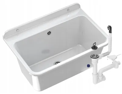 Produktbild von Granitan | Spülbecken - Wirtschaftsspüle - LARGE - mit Armatur - mit Siphon - Weiß - 61 x 41 cm - für Waschküche und Garage