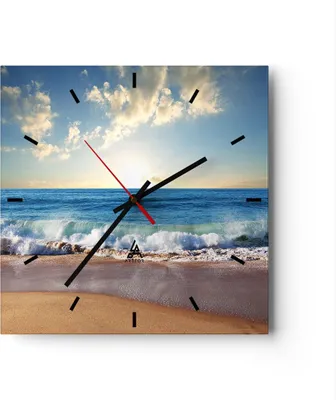 Produktbild von Wanduhr - Quadrat - Glasuhr - Meer Ufer Wasser - 30x30cm - Schleichendes Uhrwerk - Lautlos - zum Aufhängen bereit - Dekoration Modern - Wanddekoration aus Glas - C3AC30x30-3551