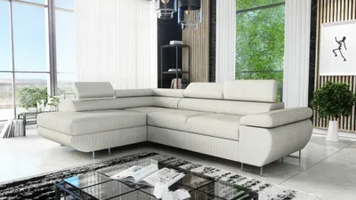 Productafbeelding van Bankstel ELON, stof, beige, met slaapfunctie, chaise longue links