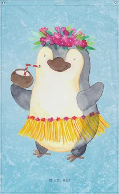 Produktbild von Mr. & Mrs. Panda Gobelin Pinguin Kokosnuss - Eisblau - Geschenk, Pinguine, Aloha, Hawaii, Boho Wandteppich, Urlaub, Deko, Wandbild, Erholt, Hängedeko