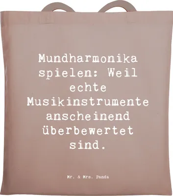 Produktbild von Mr. & Mrs. Panda Schultasche Spruch Mundharmonika Freude - Braun Pastell - Geschenk, Tote Bag, Laptoptasche, Humor, Instrument, Jutebeutel, Folklore, Musiker, Lernen