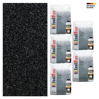 Steinteppich SET Nero 1-4mm Marmorkies 125kg + PU-Bindemittel Set für 12,5m²