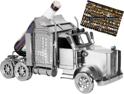 Bierflaschenhalter Truck aus Metall, 40 cm, XXL, Geschenk mit Karte