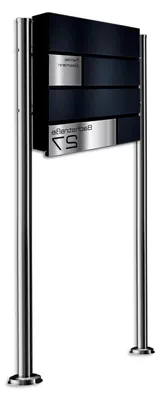 Produktbild von Standbriefkasten Modell G in Anthrazit mit Edelstahl-Namensschild und Ständer - Pulverbeschichtung RAL 7016 Feinstruktur Matt - Gravur - Größe 37 x 37 x 10,5 cm - Höhe 120 cm